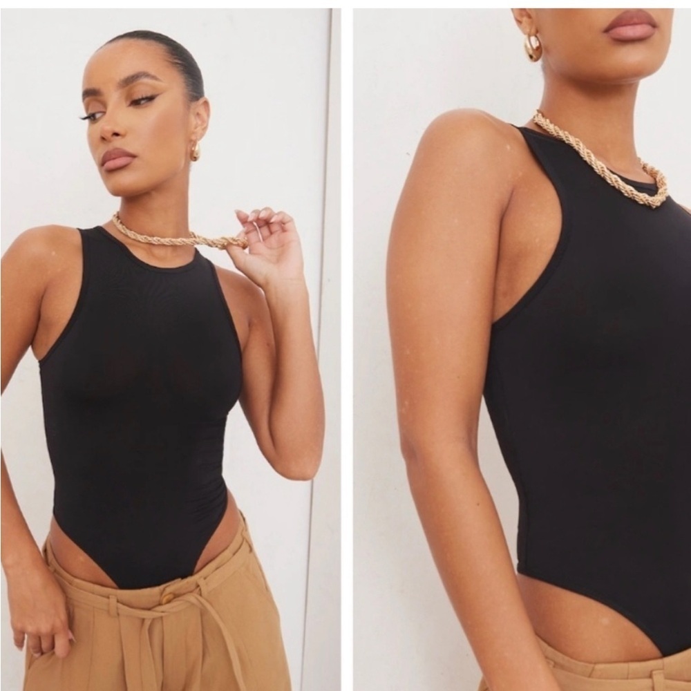 REORIA Women Bodysuit Office Formal Wear Top Sleeveless Blouse Black Silki Small